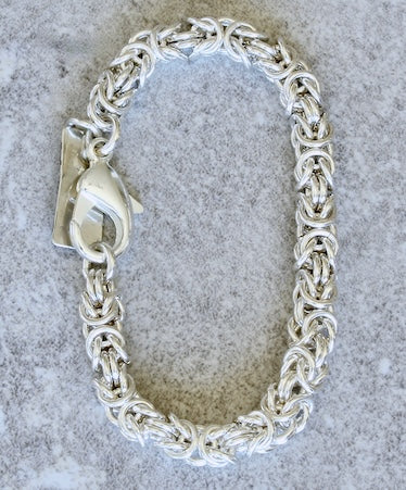 7mm Sterling Silver Byzantine Link Bracelet with a Sterling Silver Lobster Clasp