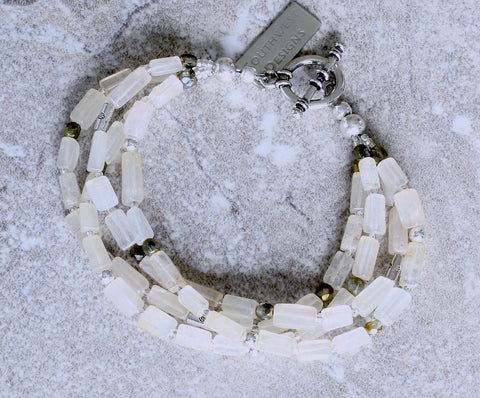Ivory Glass Rectangles 4-Strand Bracelet with Czech Glass and Sterling Silver