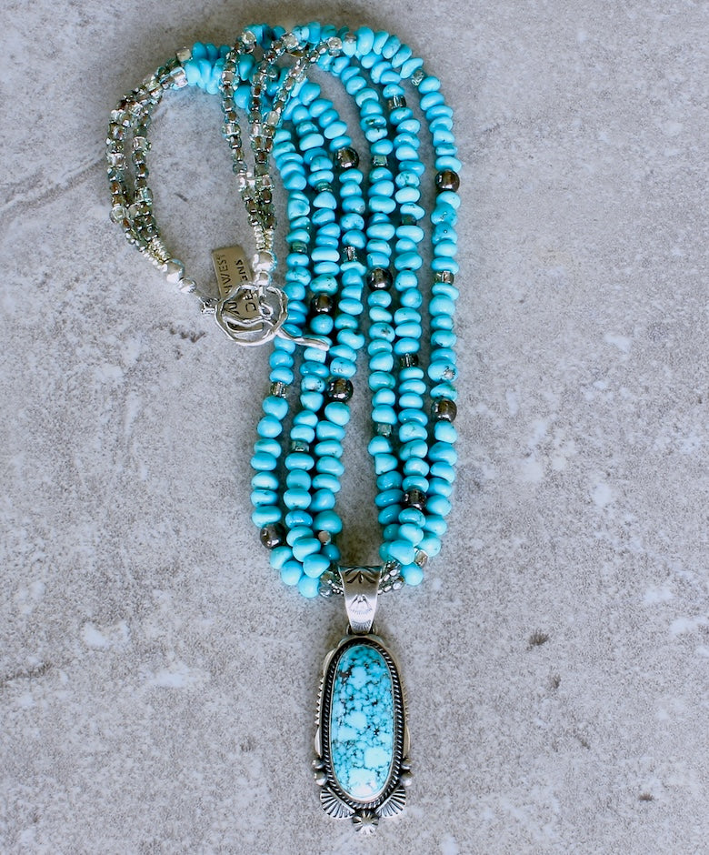 Nila Cook Johnson Turquoise and Sterling Silver Oval Pendant with 3 Strands of Arizona Turquoise Nuggets