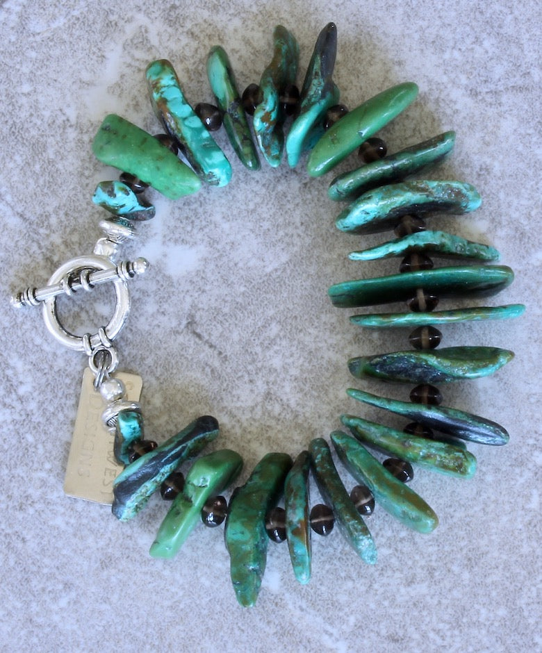 Turquoise Graduated Nugget Bracelet with Smoky Quartz and Sterling Silver