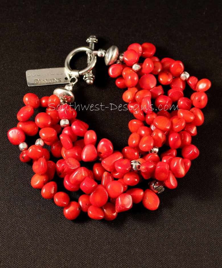 5-Strand Bamboo Coral Petal Bracelet with Sterling Silver