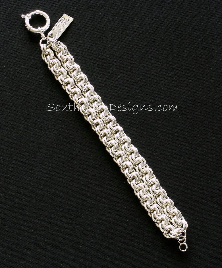 8.2mm 2-Strand Sterling Silver Two-By-Two Link Bracelet with 18mm Sterling Silver Spring Ring Clasp