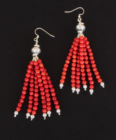 Bamboo Coral Rounds 6-Strand Earrings with Sterling Silver