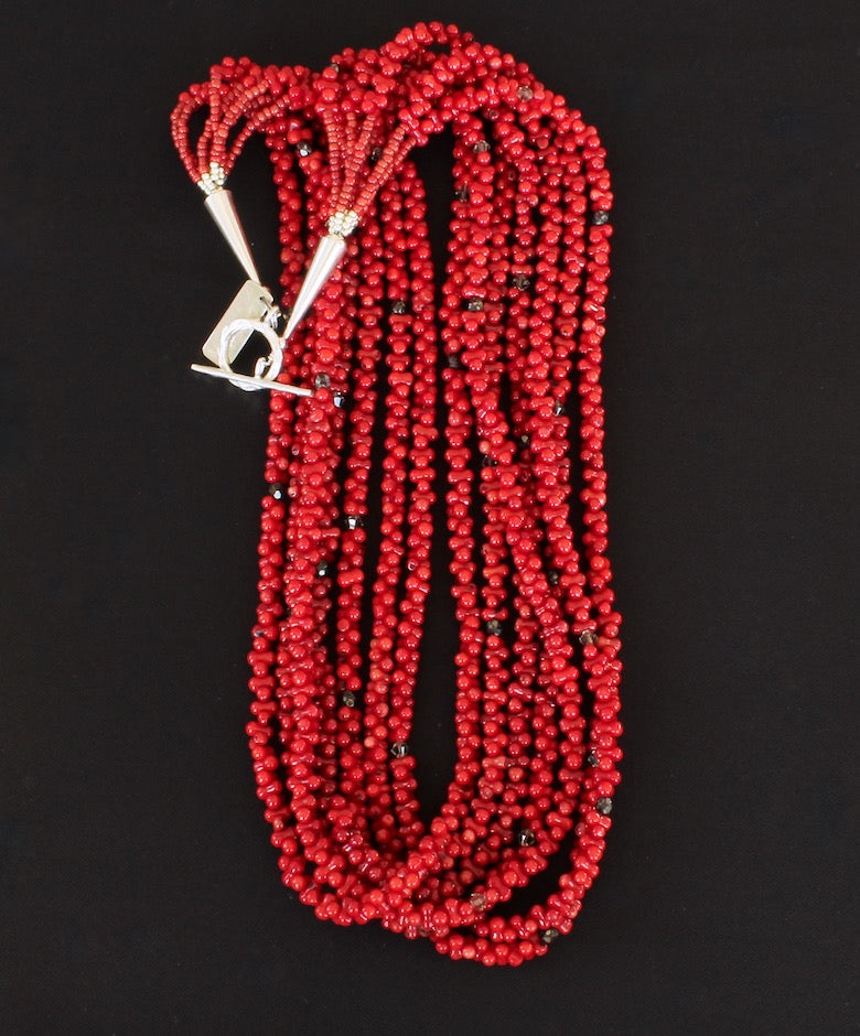 Bamboo Coral 7-Strand Necklace with Czech Glass and Sterling Silver