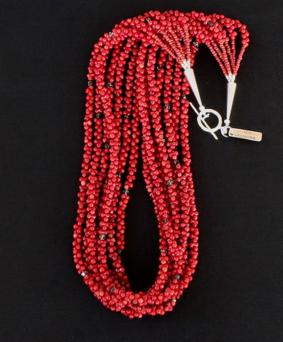 Bamboo Coral 7-Strand Necklace with Czech Glass and Sterling Silver