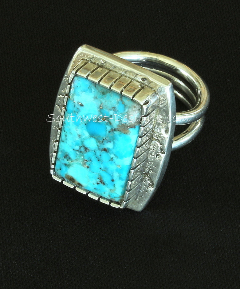 Bonita Blue Turquoise and Textured Sterling Silver Band Ring
