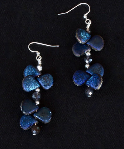 Iridescent Blue Czech Glass Teardrops with Iolite and Sterling Silver