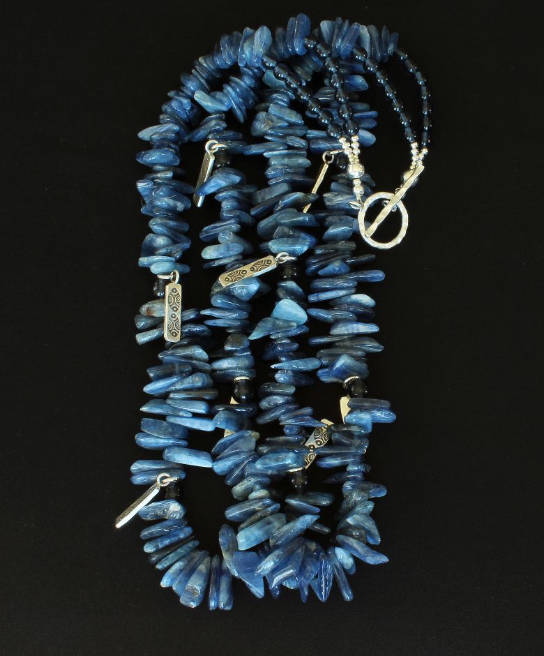 Kyanite Briolette 2-Strand Necklace with Sterling Silver Charms and Toggle Clasp