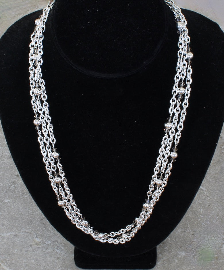 3-Strand Sterling Silver Cable Chain Necklace with Sterling Silver Rounds & Lobster Clasp