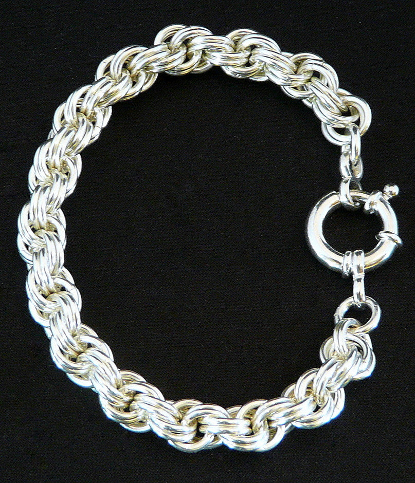 Sterling Silver 8.6mm Double Spiral Bracelet with Spring Ring Clasp