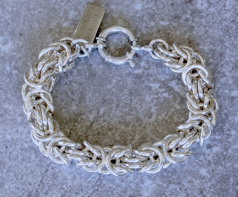 Sterling Silver 11.6mm Byzantine Link Bracelet with 18mm Sterling Spring Ring Clasp
