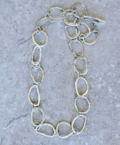 42-Piece Hammered Sterling Silver Ring Necklace with a Sterling Silver Toggle Clasp