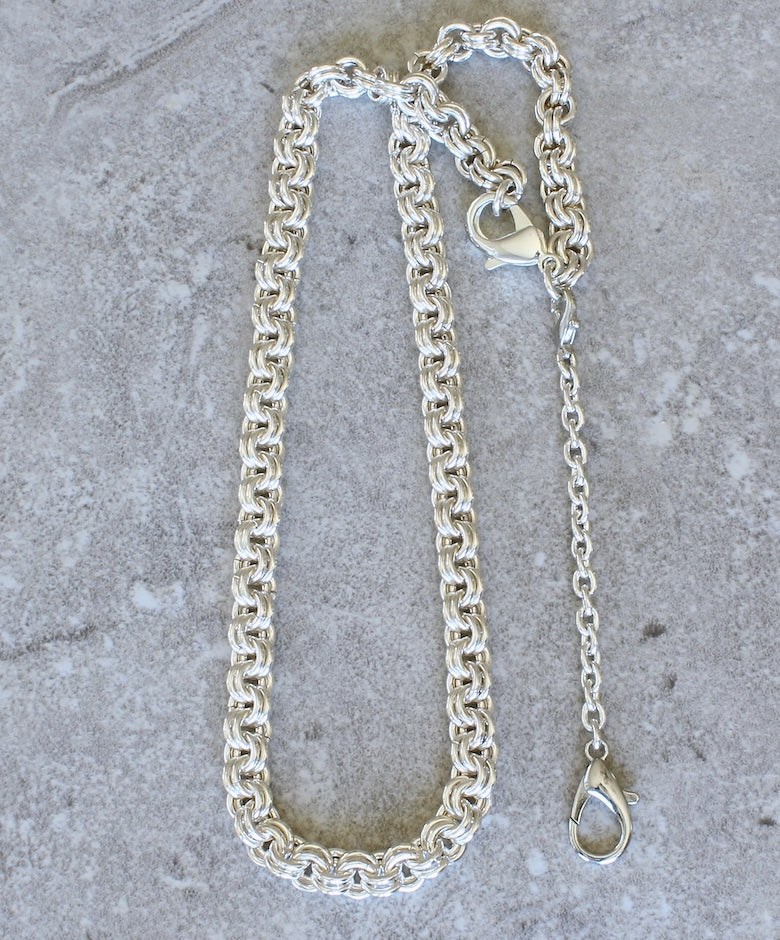 8.2mm Sterling Silver Two-By-Two Link Necklace with 4-inch Silver Extension Chain and Lobster Clasp