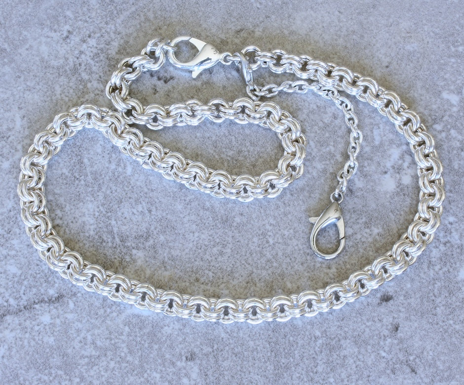 8.2mm Sterling Silver Two-By-Two Link Necklace with 4-inch Silver Extension Chain and Lobster Clasp