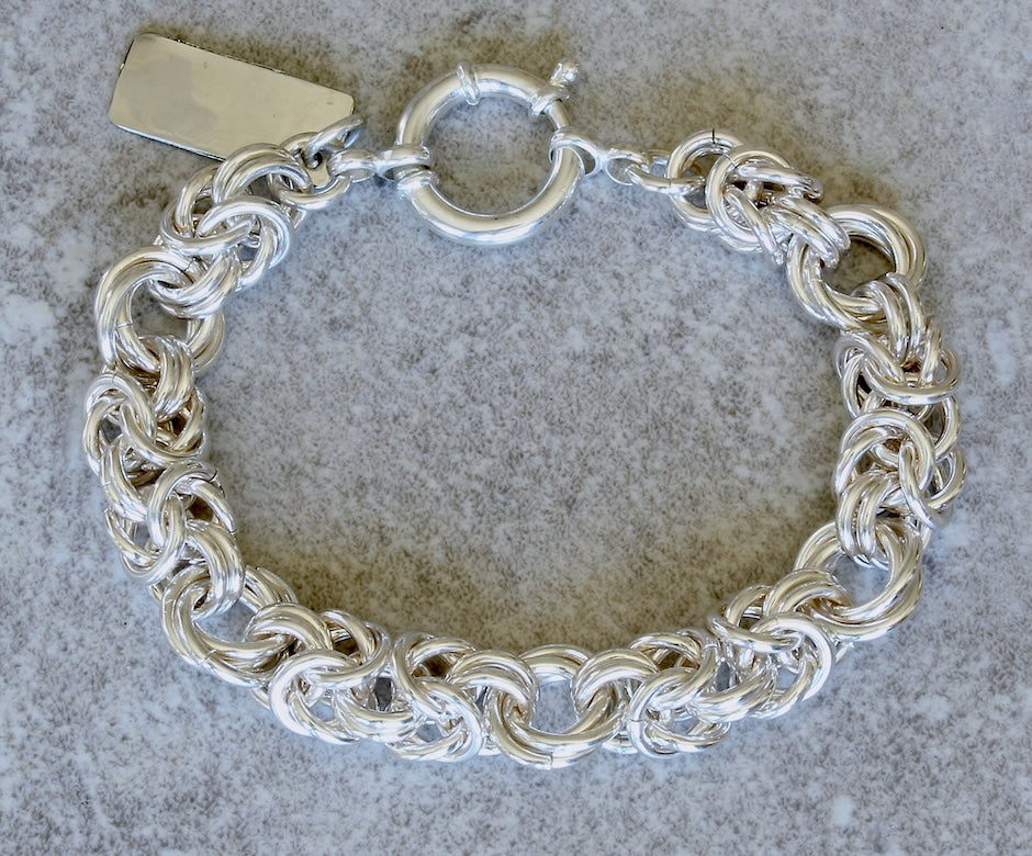 9.2 / 11.8mm Sterling Silver Byzantine Rose Chain Bracelet with Sterling Silver Spring Ring Clasp