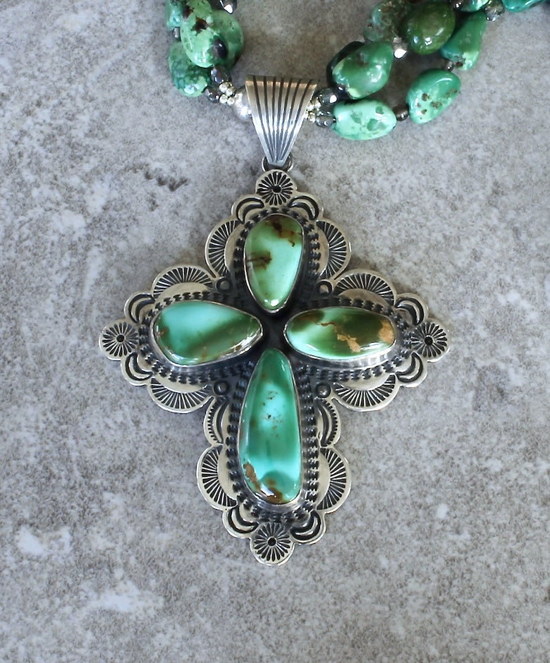Albert Jake Turquoise & Sterling Pendant with 3 Strands of Turquoise, Smoky Quartz and Sterling