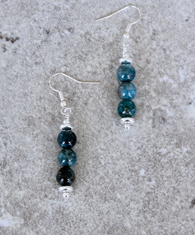 Blue Apatite Rounds Earrings with Sterling Silver Discs and Earring Wires