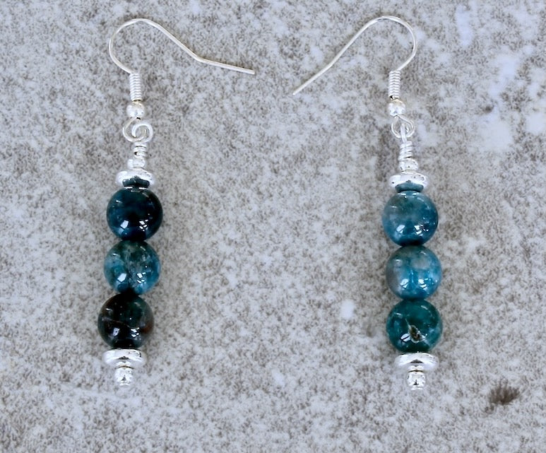Blue Apatite Rounds Earrings with Sterling Silver Discs and Earring Wires