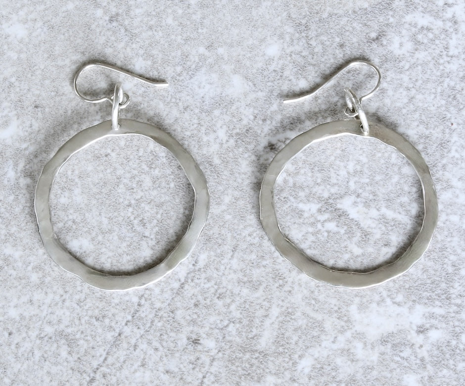 Hammered Sterling Silver Large Hoops with Sterling Earring Wires