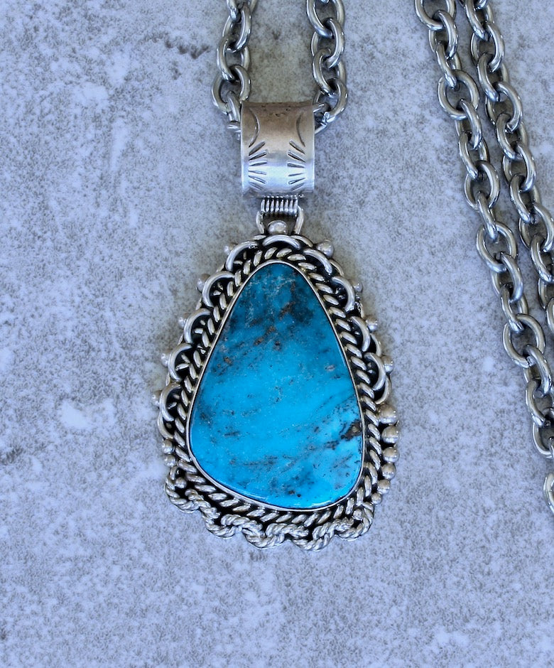 Kingman Turquoise & Sterling Silver Pendant with 23-1/2-inch Silver Link Chain