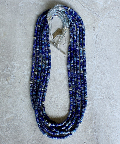 Lapis Blue Imperial Jasper Heishi with Iolite, Czech Glass and Sterling Silver