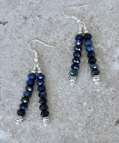Lapis Lazuli Faceted Rondelle Bead 2-Dangle Earrings with Sterling Silver Beads & Earring Wires