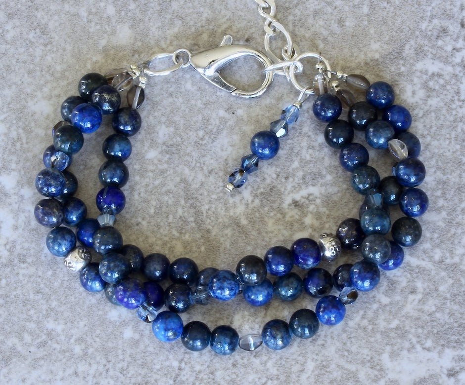 3 Strand Blue & Black Crystal Stretch Bracelet - The Patriotic Jewelry Store