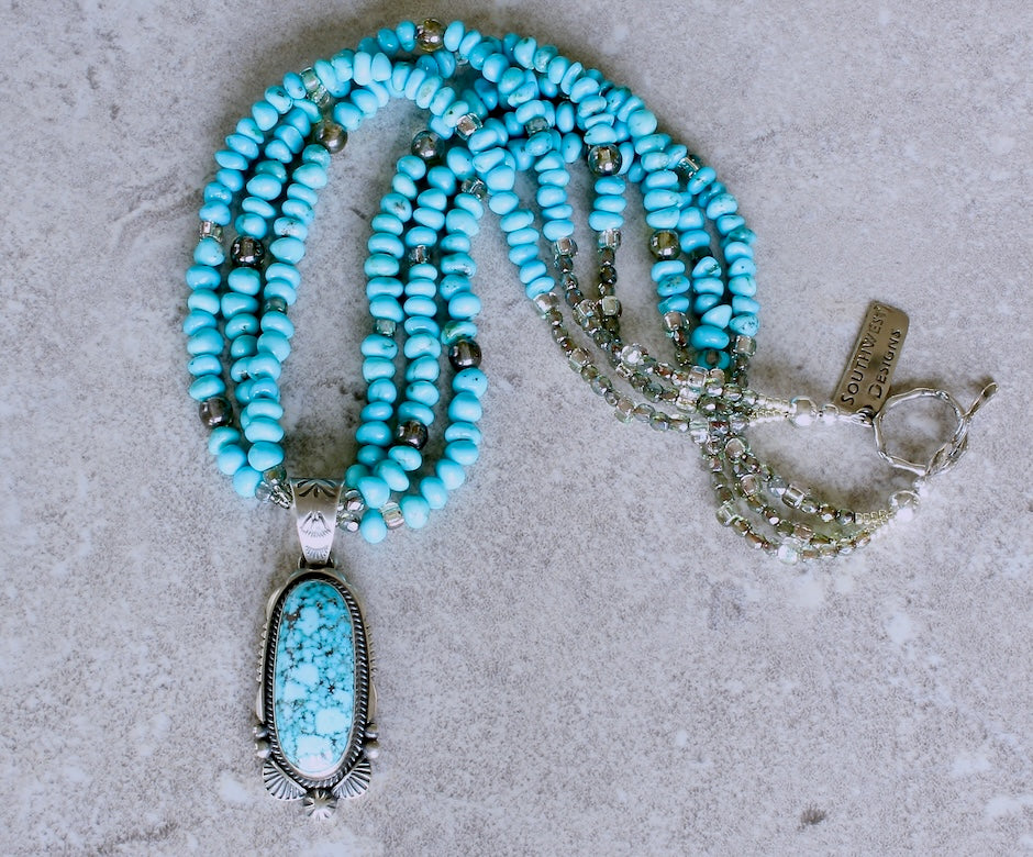 Nila Cook Johnson Turquoise and Sterling Silver Oval Pendant with 3 Strands of Arizona Turquoise Nuggets