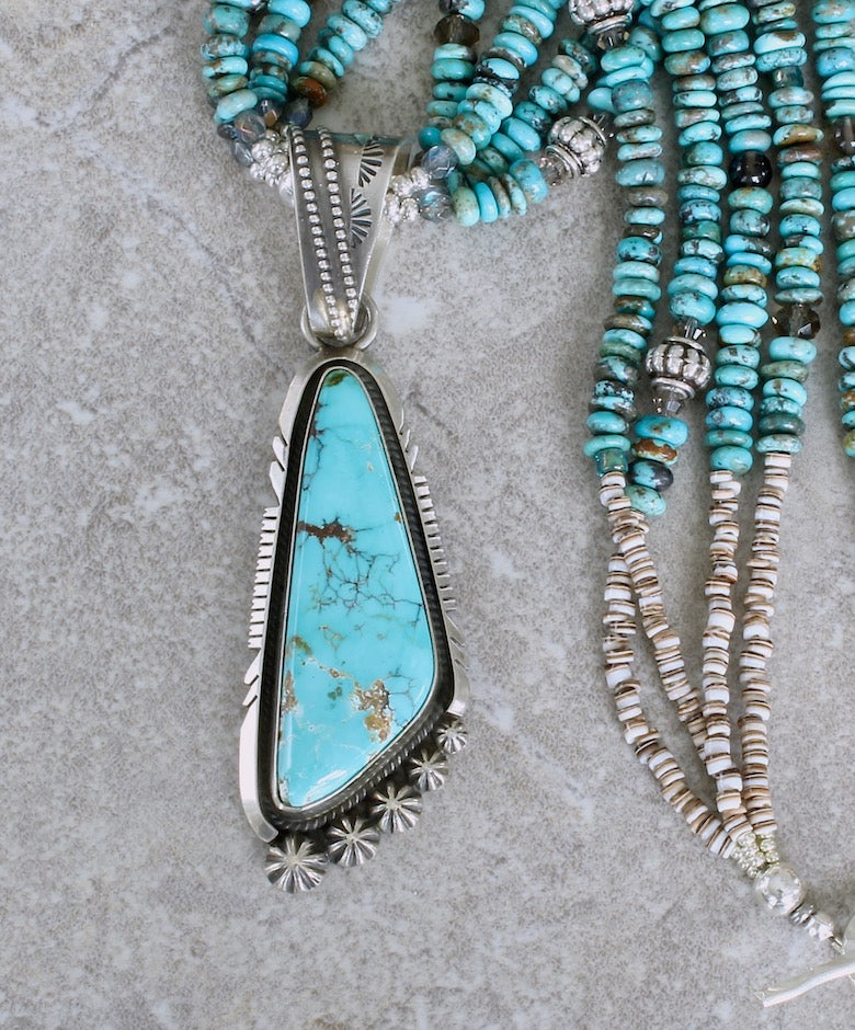 Nila Cook Johnson Turquoise & Sterling Silver Pendant with 4 Strands of Turquoise Rondelles, Smoky Quartz and Sterling Silver