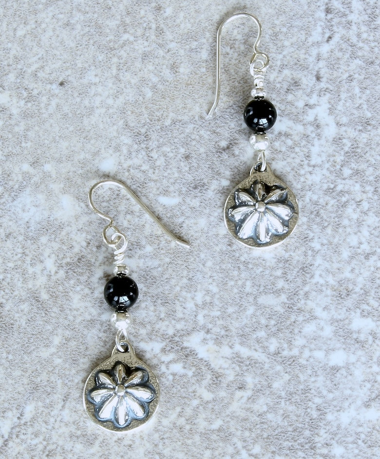 Onyx and Sterling Silver Concho Earrings with Sterling Rounds & Earring Wires