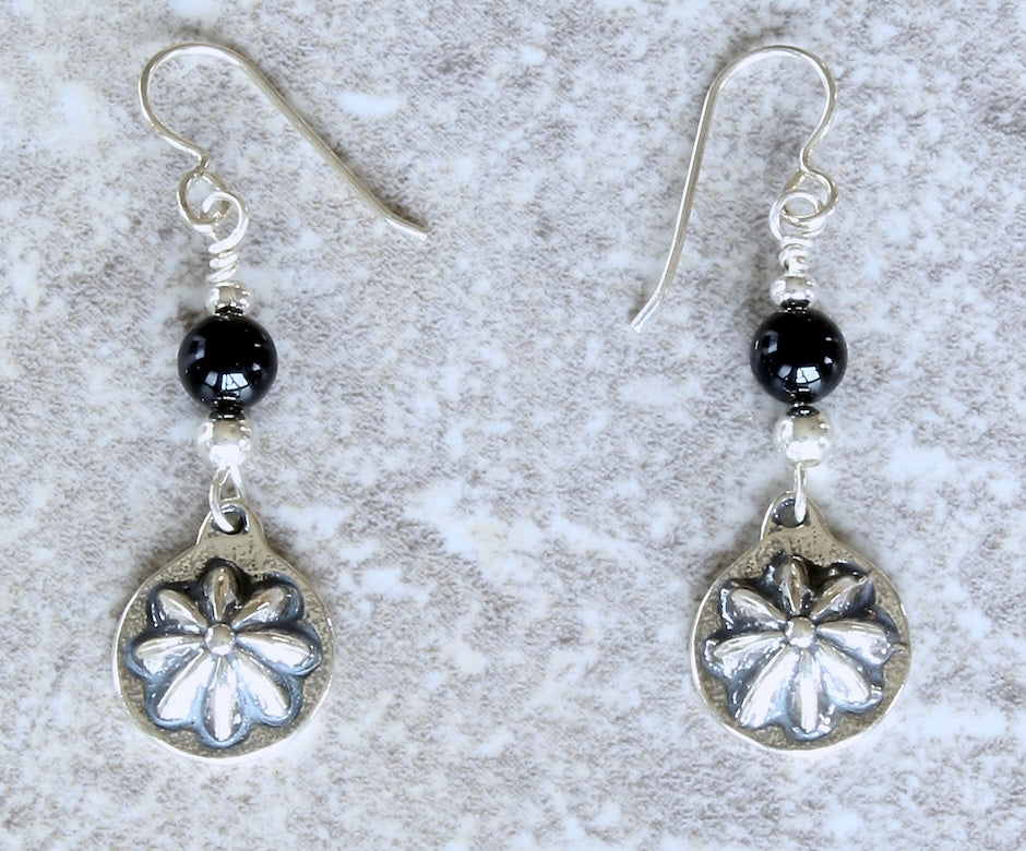 Onyx and Sterling Silver Concho Earrings with Sterling Rounds & Earring Wires