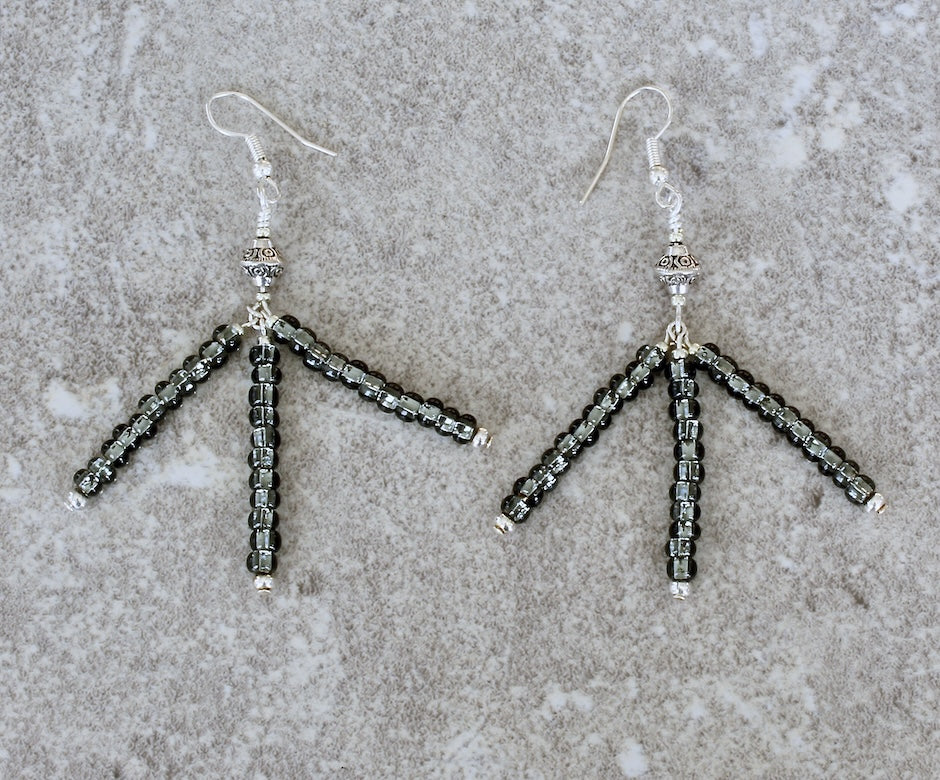 Shimmer Gray Rondelle Bead 3-Dangle Earrings with Sterling Silver Beads and Earring Wires