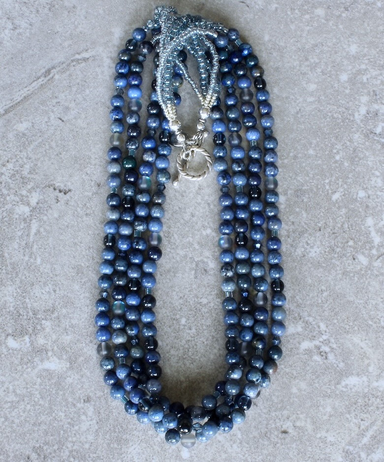 Sunset Dumortierite Rounds 4-Strand with Czech Glass and Sterling Silver