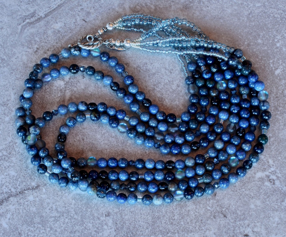 Sunset Dumortierite Rounds 4-Strand with Czech Glass and Sterling Silver