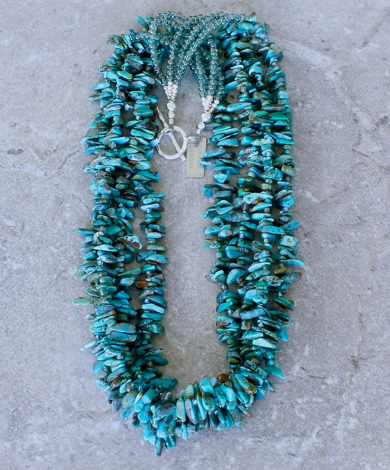 Turquoise Chip 4-Strand Necklace with Czech Glass and Sterling Silver