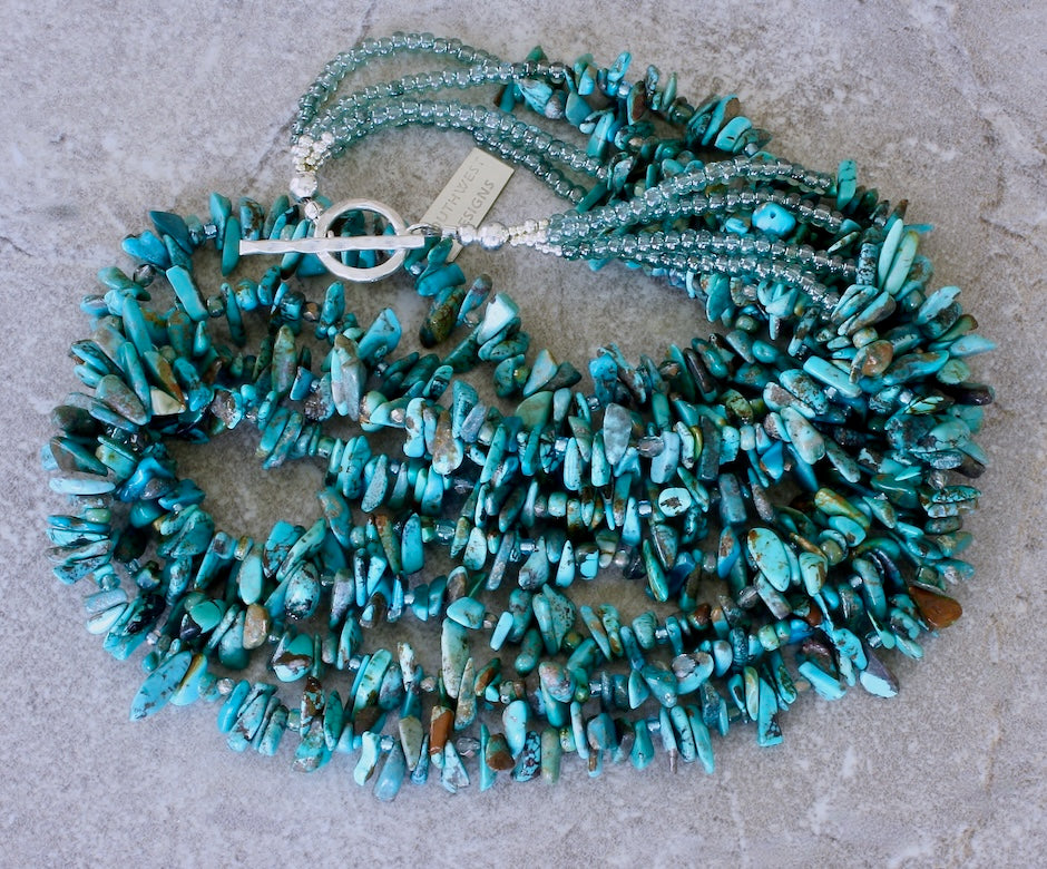 Turquoise Chip 4-Strand Necklace with Czech Glass and Sterling Silver