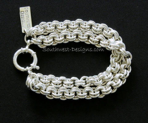 8.2mm 2-Strand Sterling Silver Two-By-Two Link Bracelet with 18mm Sterling Silver Spring Ring Clasp