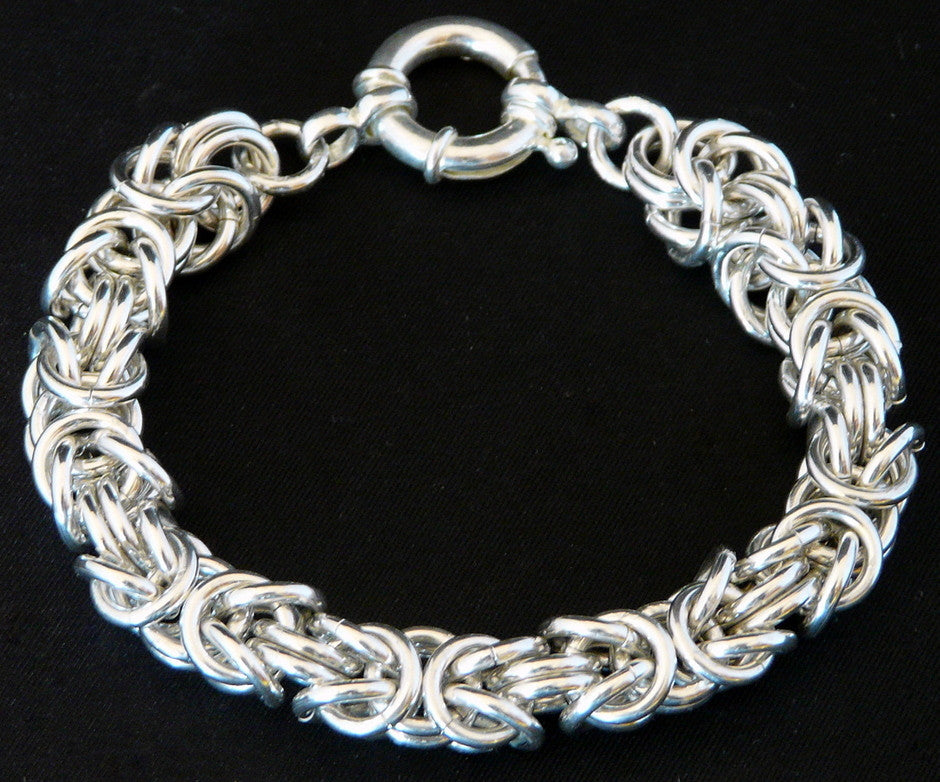Sterling Silver 9.2mm Byzantine Link Bracelet with Spring Ring Clasp