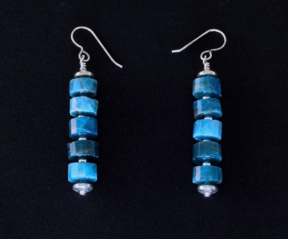 Apatite Tall Heishi Earrings with Sterling Silver