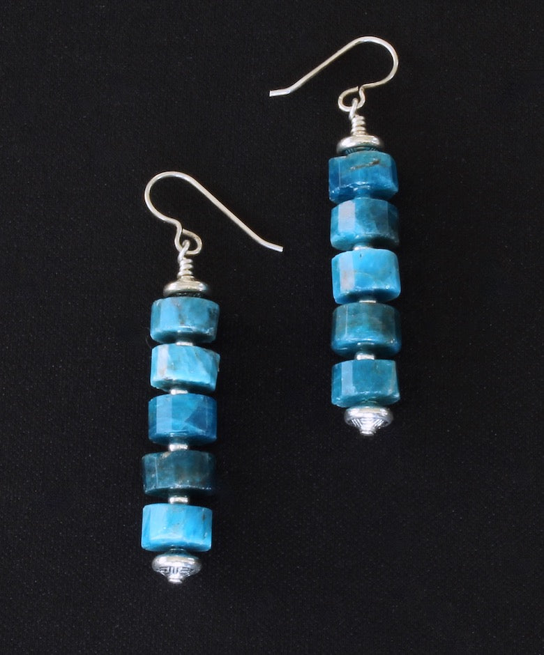 Apatite Tall Heishi Earrings with Sterling Silver