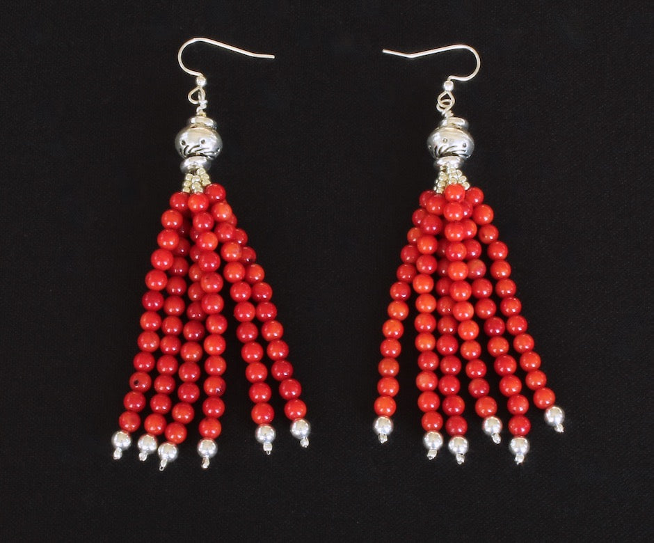 Bamboo Coral Rounds 6-Strand Earrings with Sterling Silver