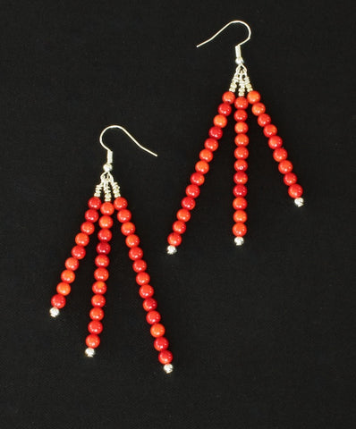 Bamboo Coral Rounds Graduated 3-Strand Earrings with Sterling