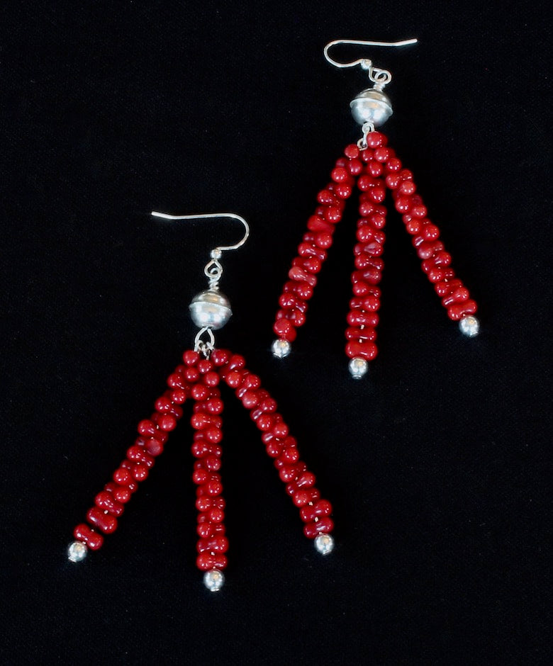 Bamboo Coral and Sterling Silver 3-Strand Earrings