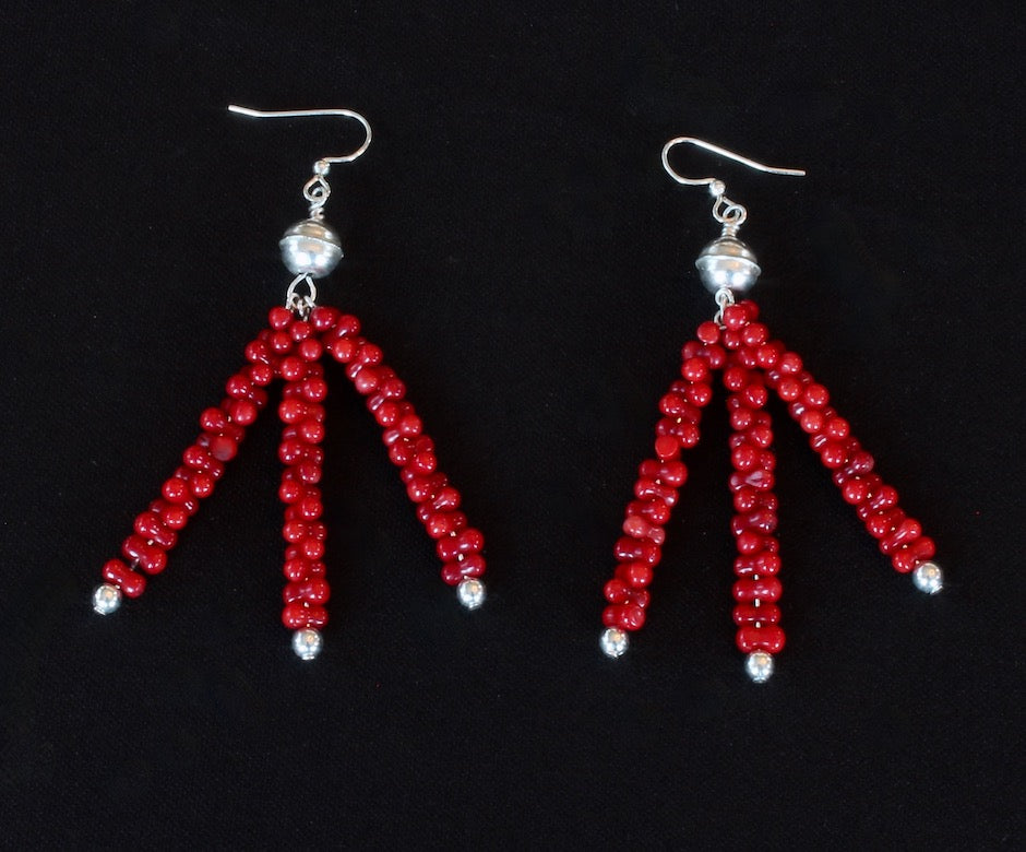 Bamboo Coral and Sterling Silver 3-Strand Earrings