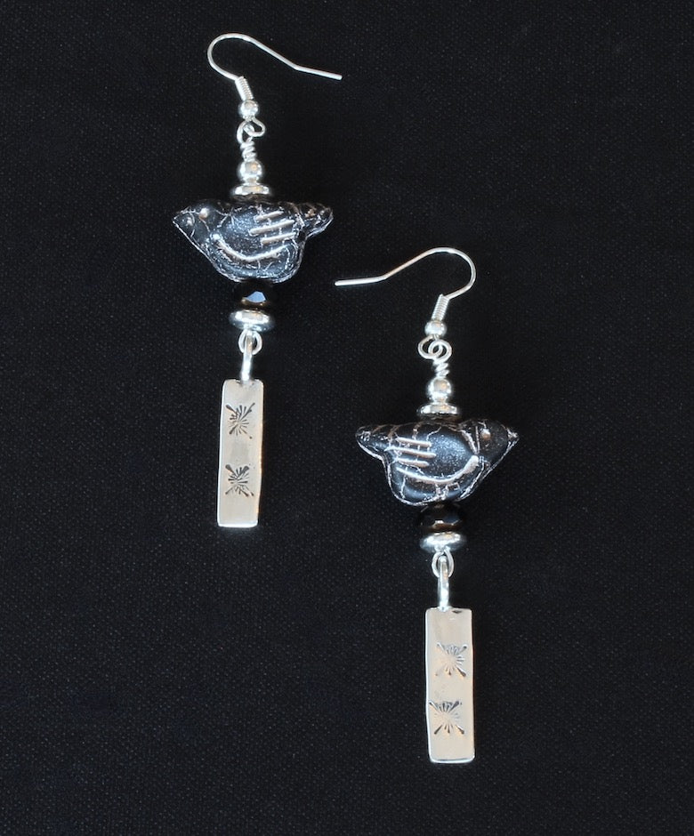 Black Birds with Sterling Silver Discs and Dangles
