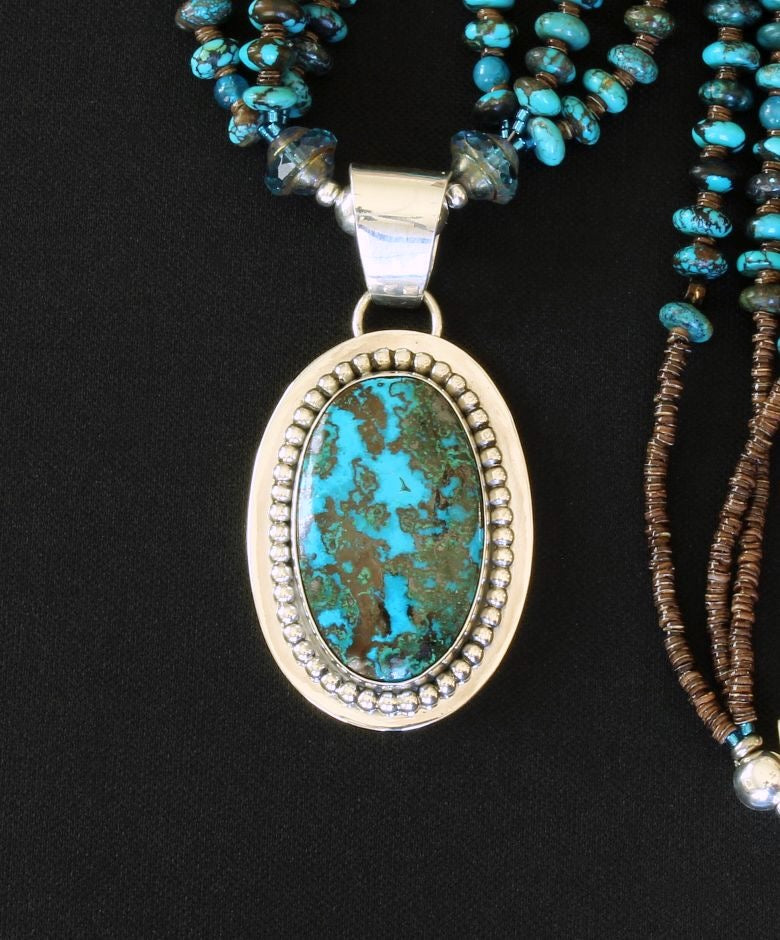 Chrysocolla Malachite and Sterling Silver Pendant with Turquoise Rondelles