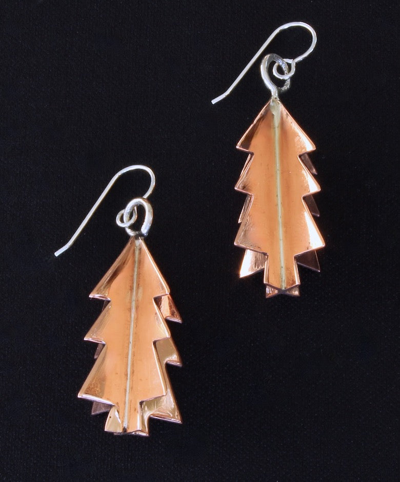 Polished Copper 3D Christmas Tree Earrings