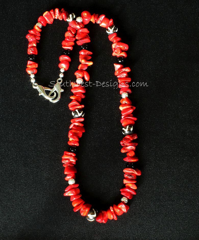 Bamboo Coral Nugget Mask Lanyard with Horn Beads, Smoky Quartz and Sterling