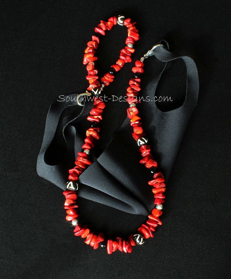 Bamboo Coral Nugget Mask Lanyard with Horn Beads, Smoky Quartz and Sterling