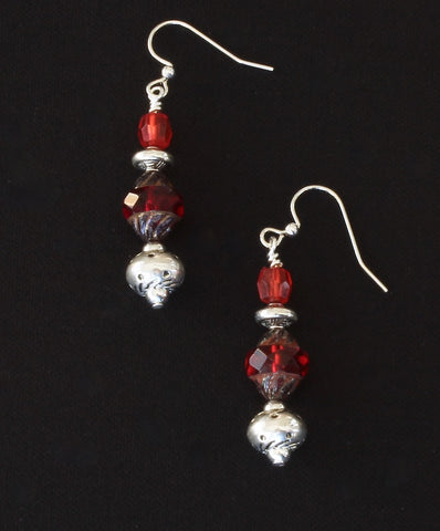 Czech Ruby Red Turbine Beads with Sterling Silver